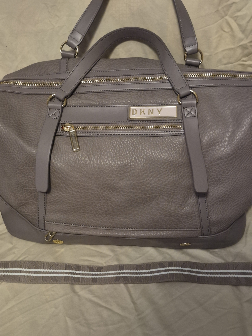 DKNY Taupe Leather Weekender Bag